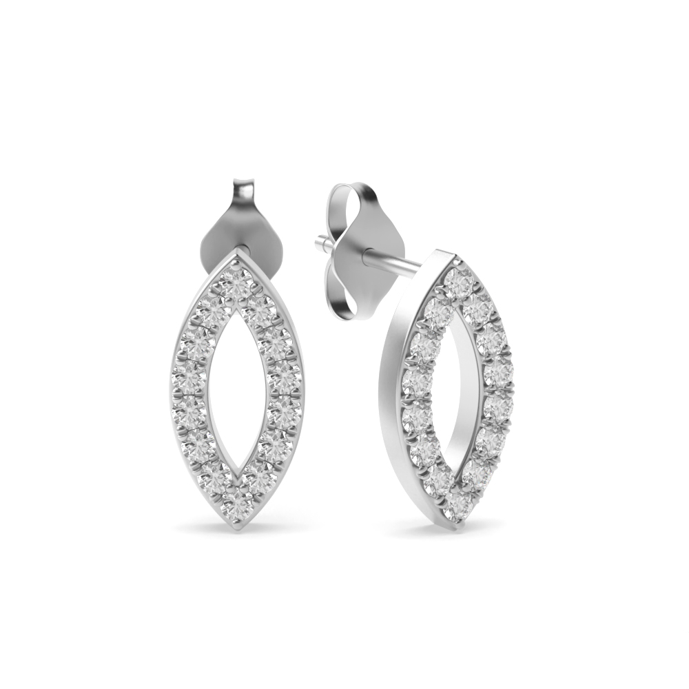 Pave Setting Round Shape Open Marquise Shape Designer Moissanite Stud Earrings (10.20mm X 4.80mm)
