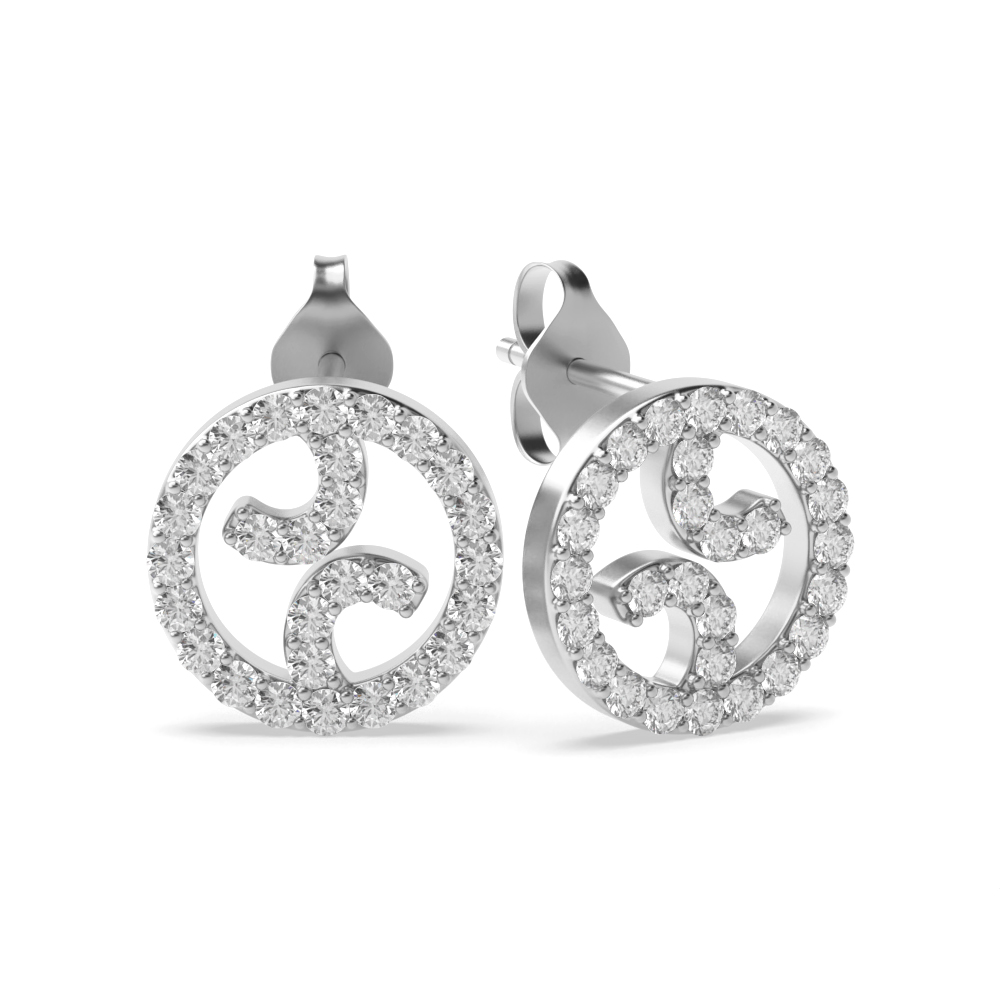 Pave Setting Round Shape Beautiful Circle Designer Diamond Stud Earrings (9.50mm)