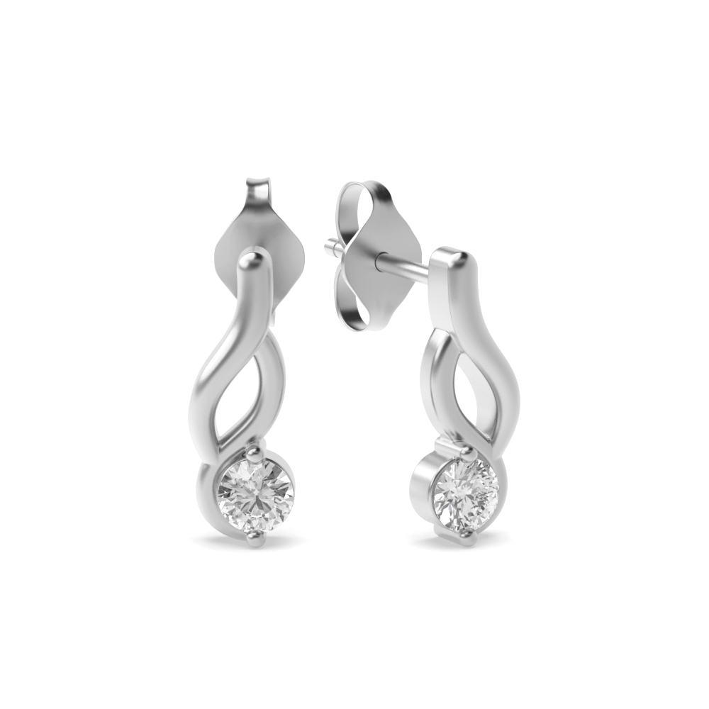 4 Prongs Round Shape Single Diamond Delicate Stud Earrings (10.00mm X 3.50mm)