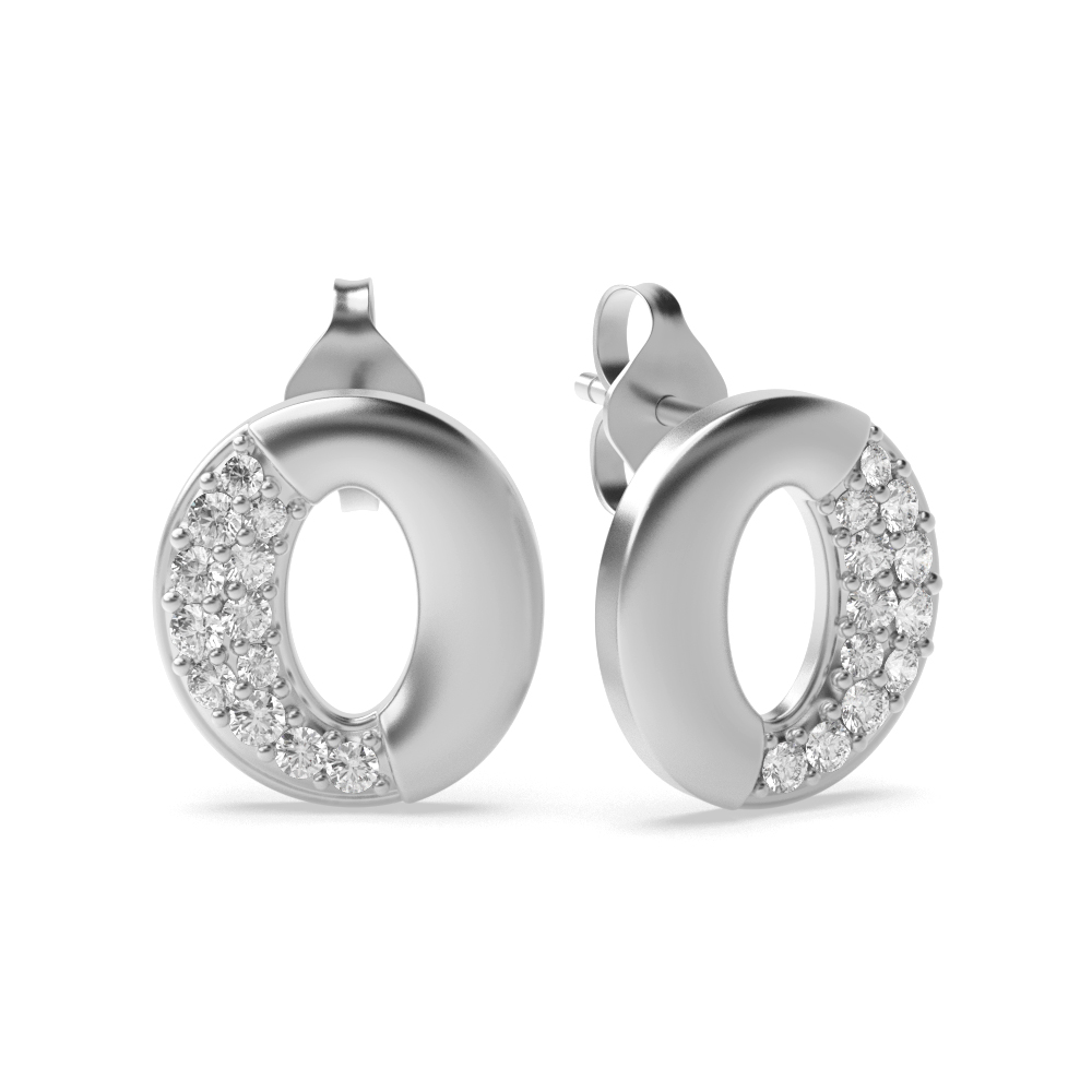 Pave Setting Round Shape Oval Designer Diamond Stud Earrings (9.00mm X 8.20mm)