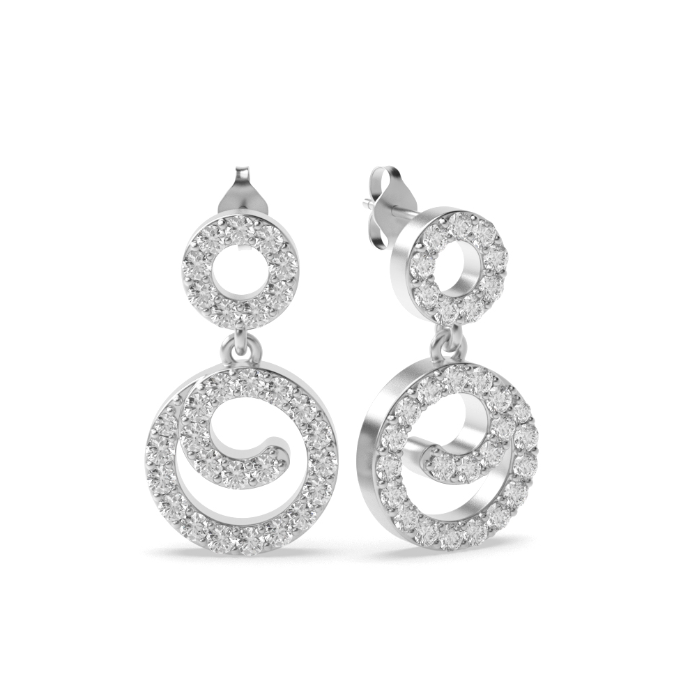 Pave Setting Round Shape Dropping Circle Diamond Designer Earrings  (14.00mm X 7.70mm)