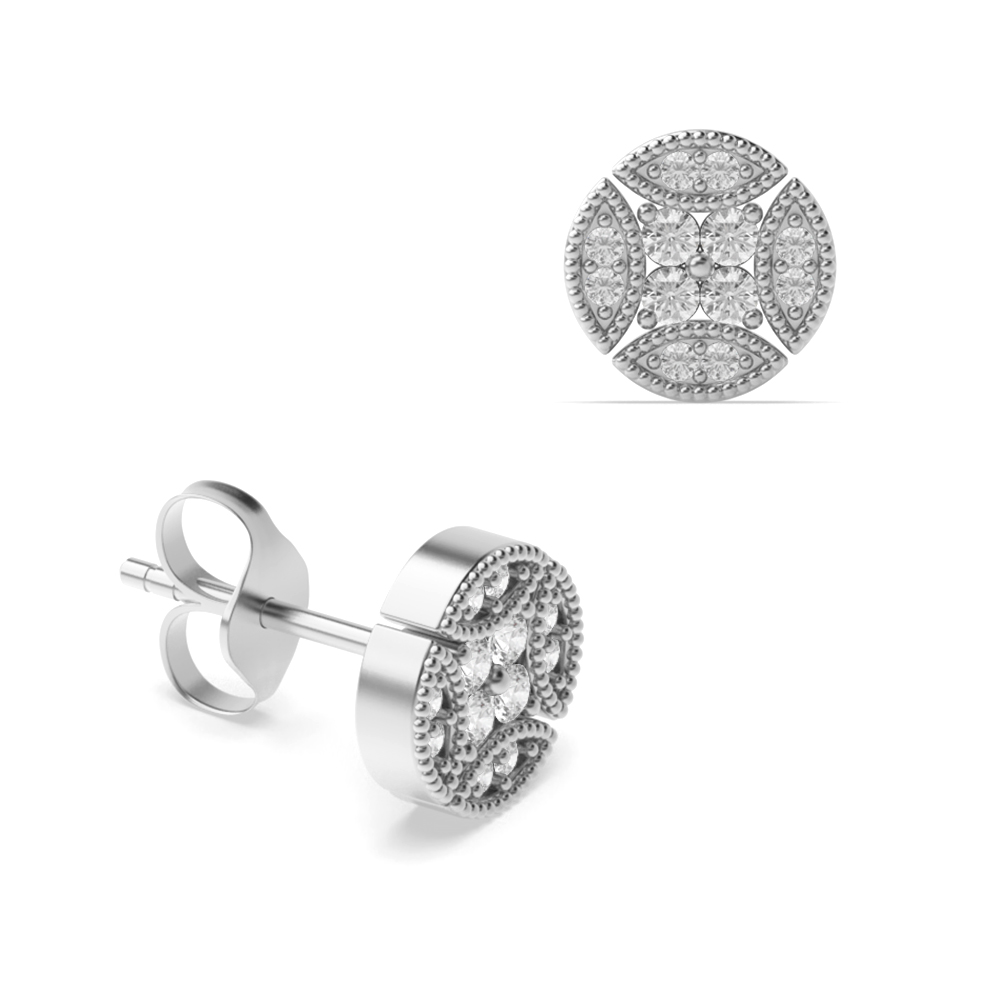 pave setting round diamond cluster earrings