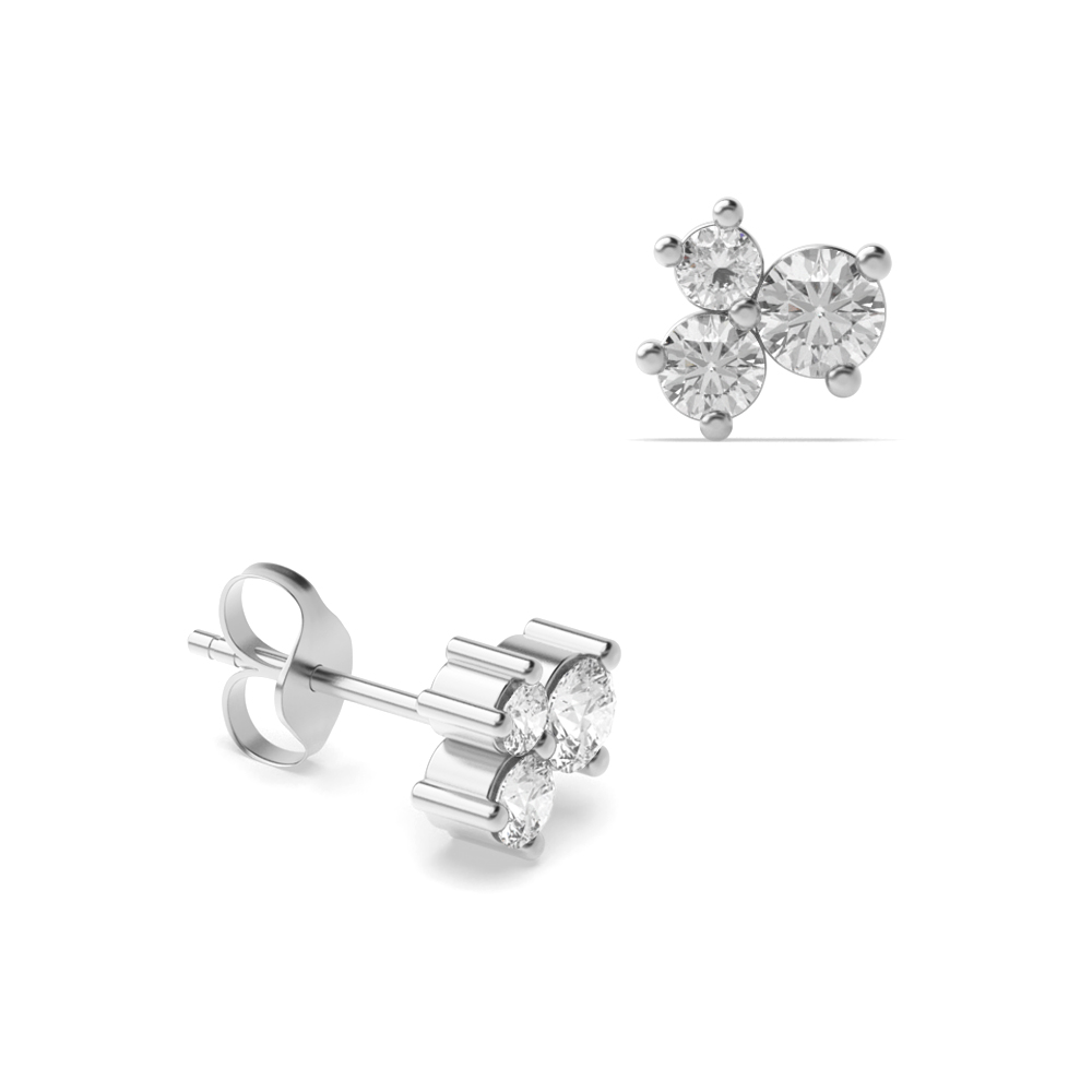 Buy 3 Prong Setting Round Diamond Cluster Earrings - Abelini