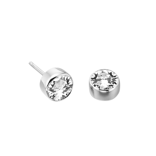 bezel setting round shape diamond birthstone earring