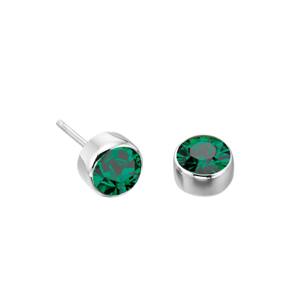bezel setting round shape emerald birthstone earring