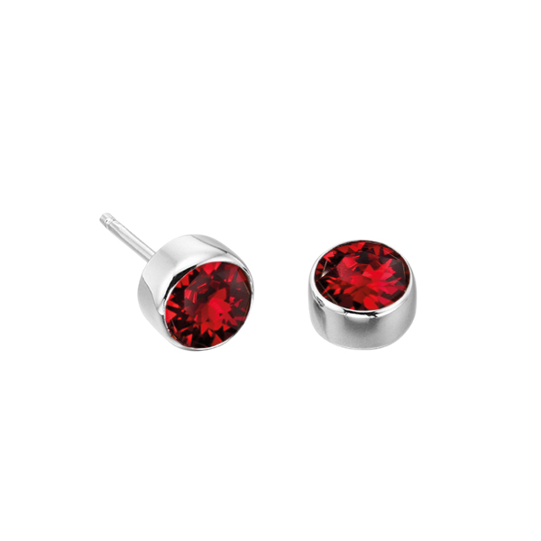 Buy Bezel Setting Round Shape Ruby Birthstone Earring - Abelini