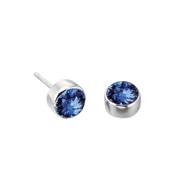 bezel setting round shape blue sapphire birthstone earring