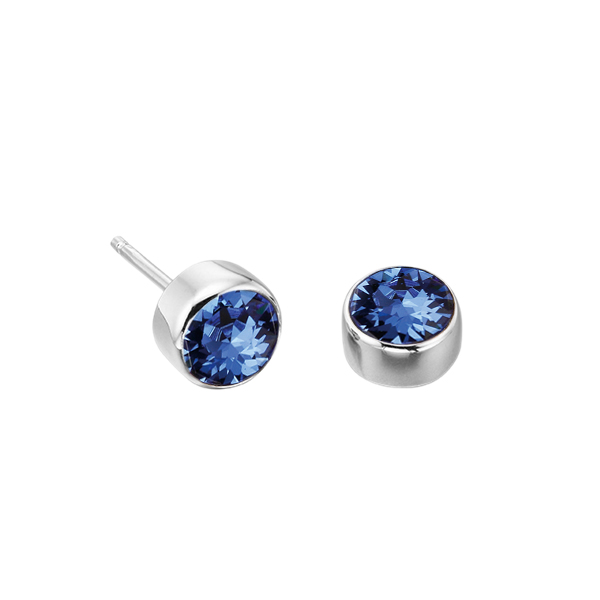 Bezel Setting Round Shape Blue Sapphire Birthstone Earring