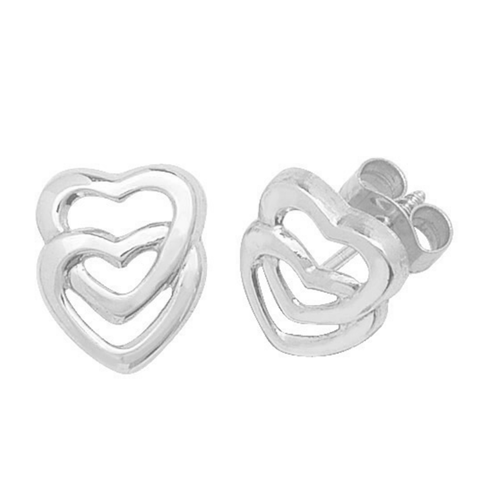 Purchase Two Open Heart Plain Metal Stud Earring - Abelini