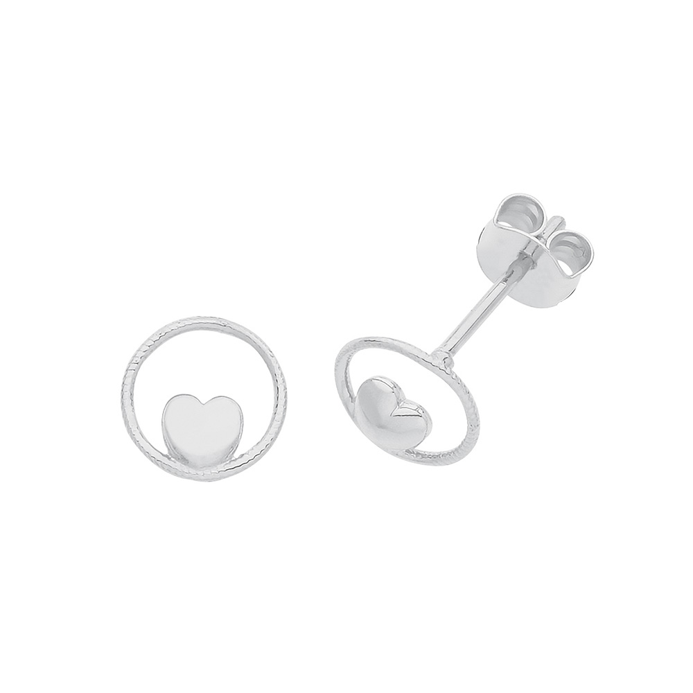 Buy Plain Metal Heart On Open Circle Stud Earring - Abelini