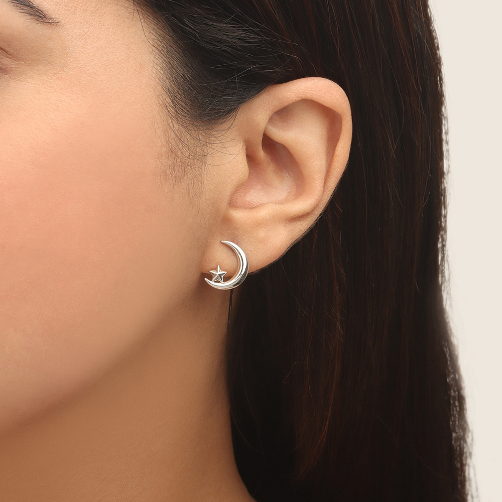 Rose Gold Moon star Diamond Earrings