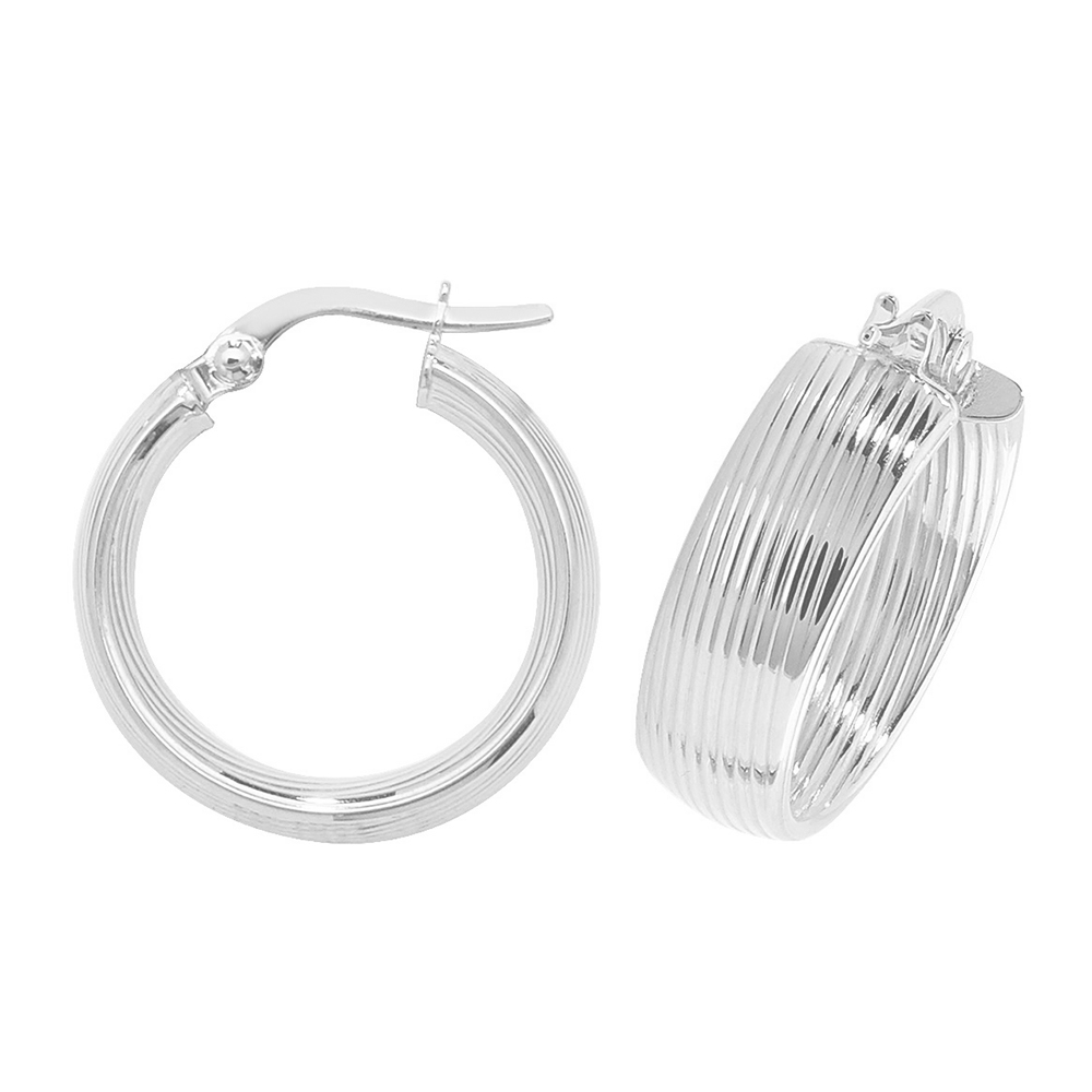 plain metal round shape striped patterned hoop earring (15mm)