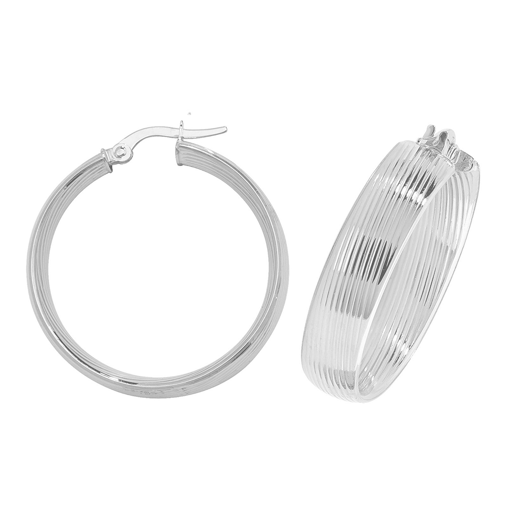 plain metal round shape striped patterned hoop earring (25mm)