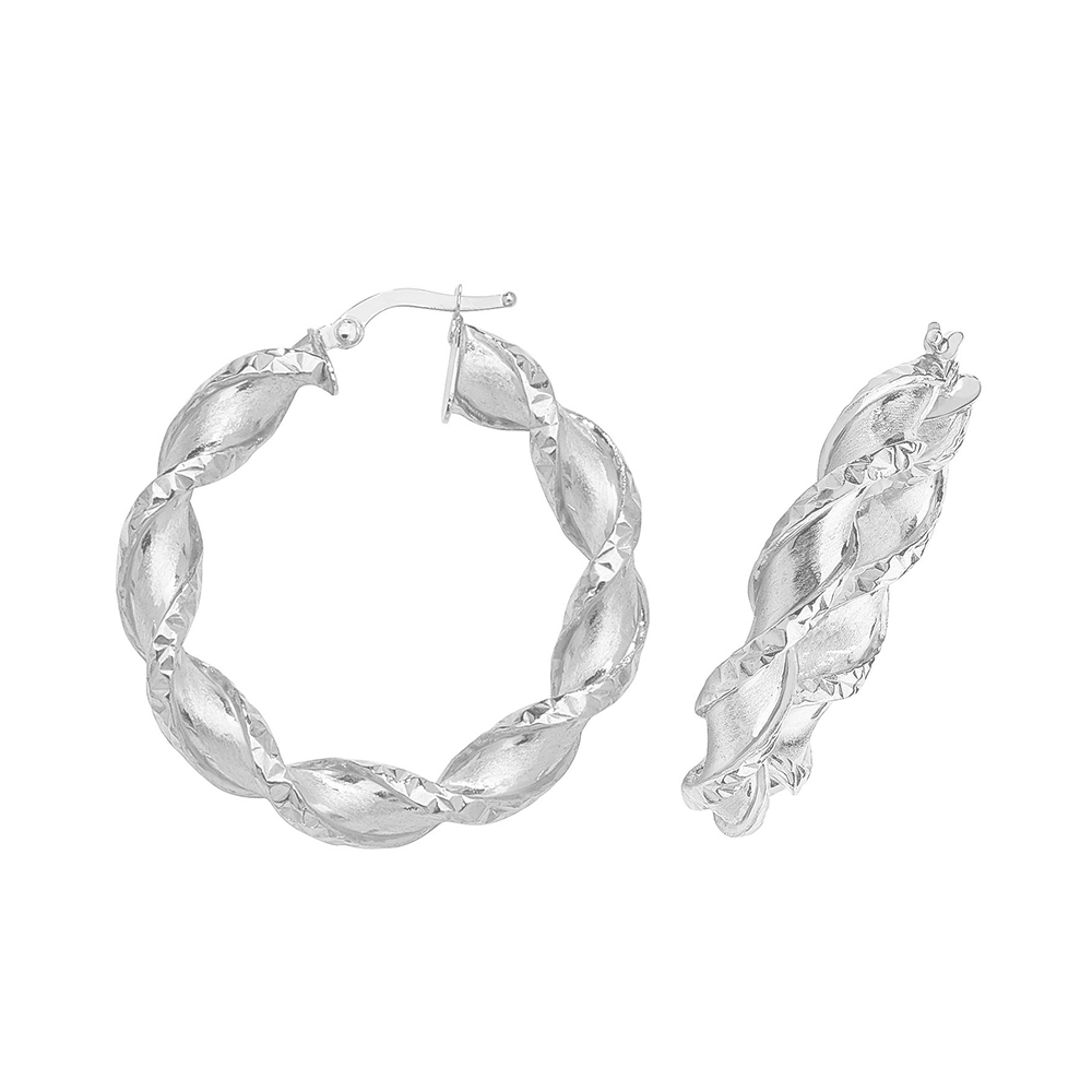plain metal diamond cut edge twisted ribbon hoop earring (25mm)