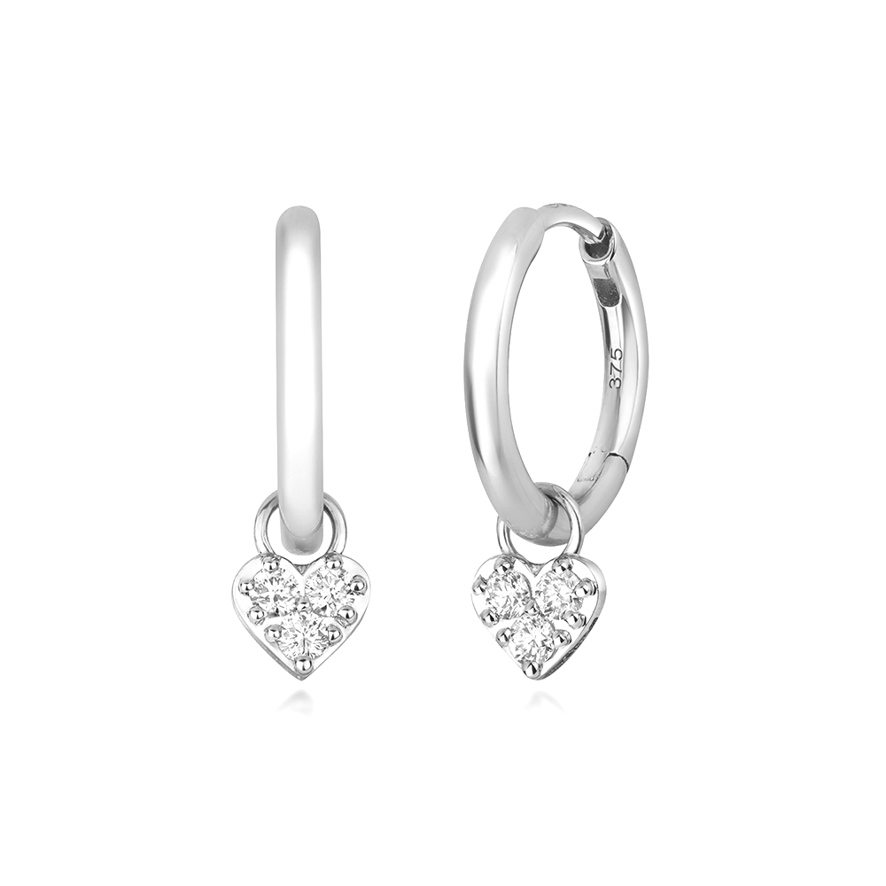prong setting round shape heart style hoop diamond earring(5 MM X 8 MM)