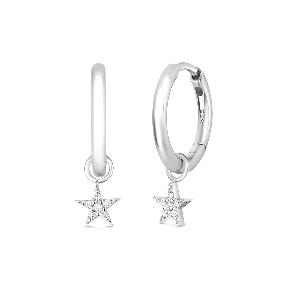 prong setting round shape star style hoop diamond earring(5 MM X 9 MM)