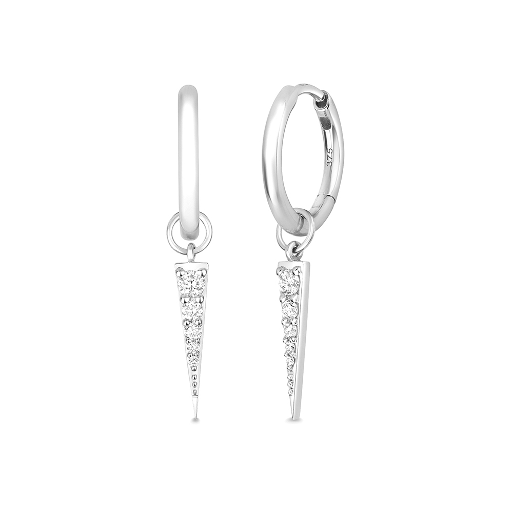 prong setting round shape spike style hoop diamond earring(4 MM X 9 MM)