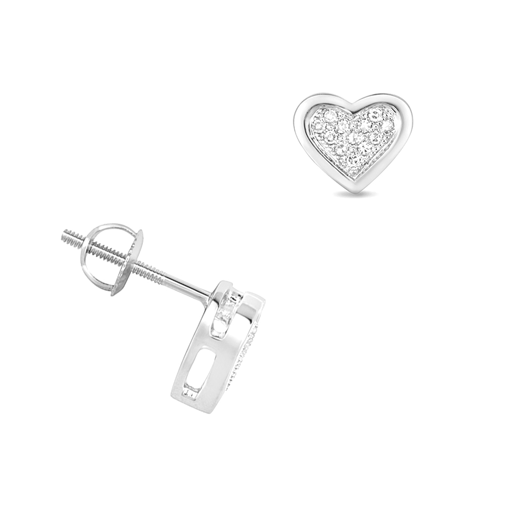 pave setting round shape heart style stud diamond earring(9 MM X 9 MM)