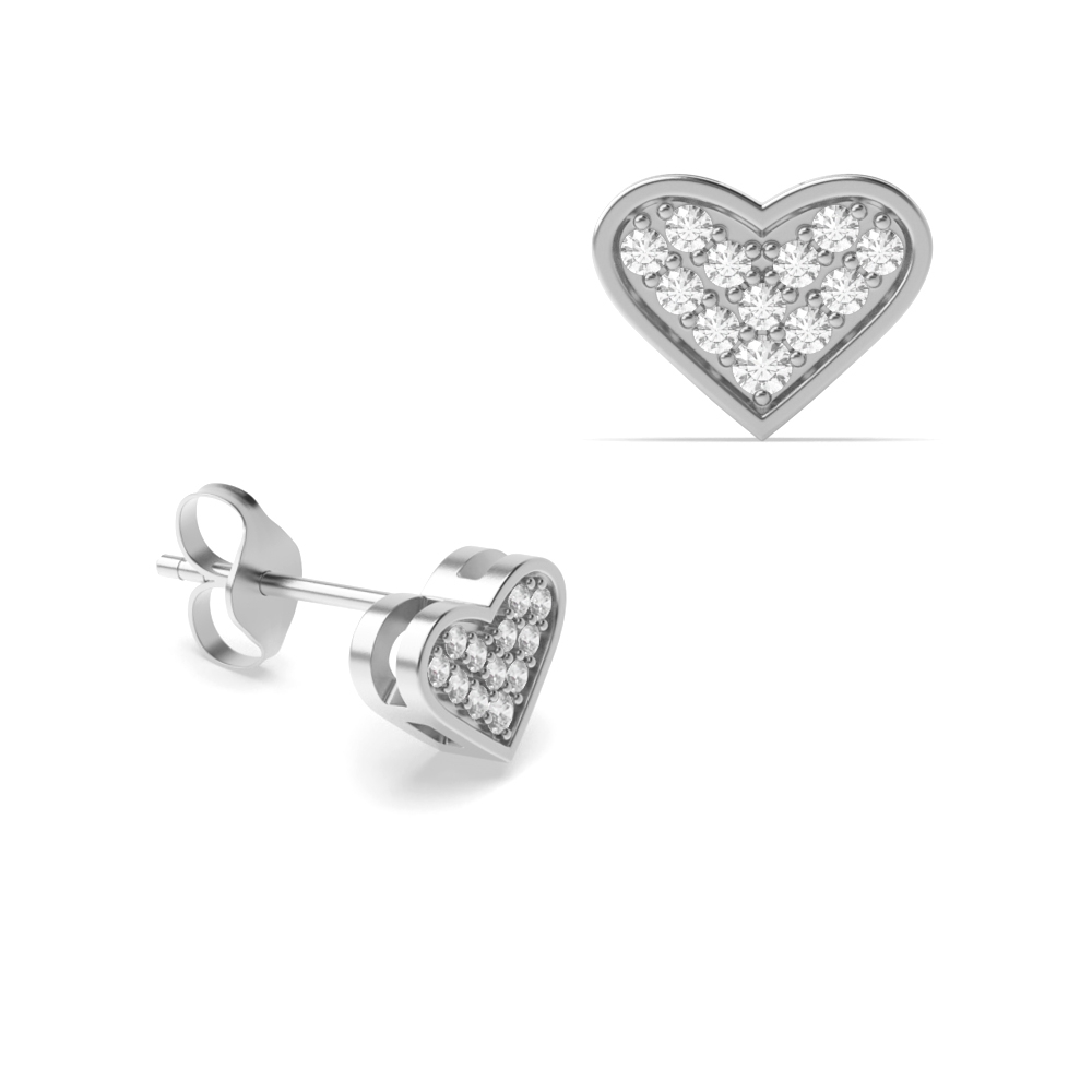 pave setting round shape heart style stud diamond earring(9 MM X 9 MM)