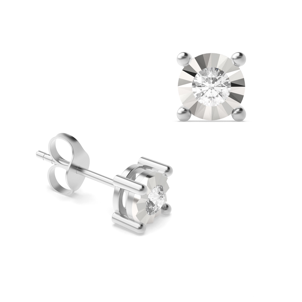 prong setting round shape illusion plate Lab Grown Diamond stud earring