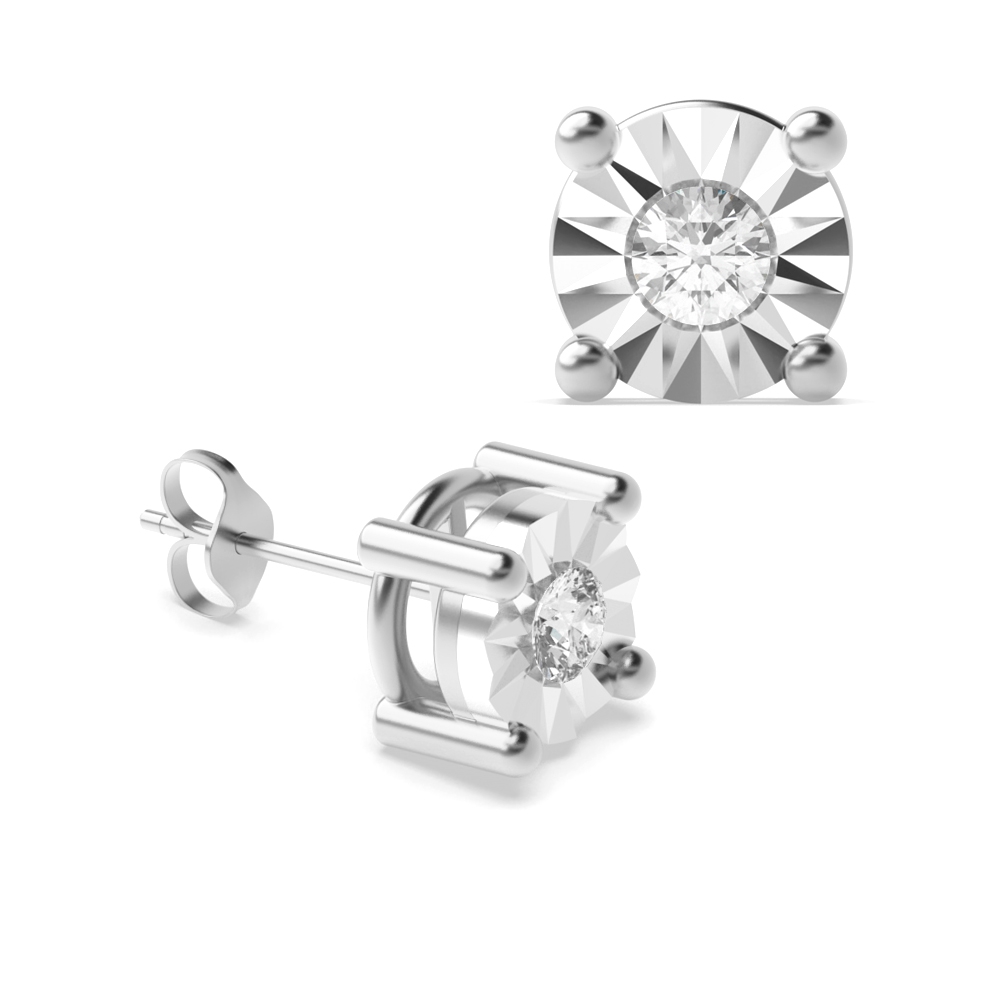 prong setting round shape illusion plate diamond stud earring