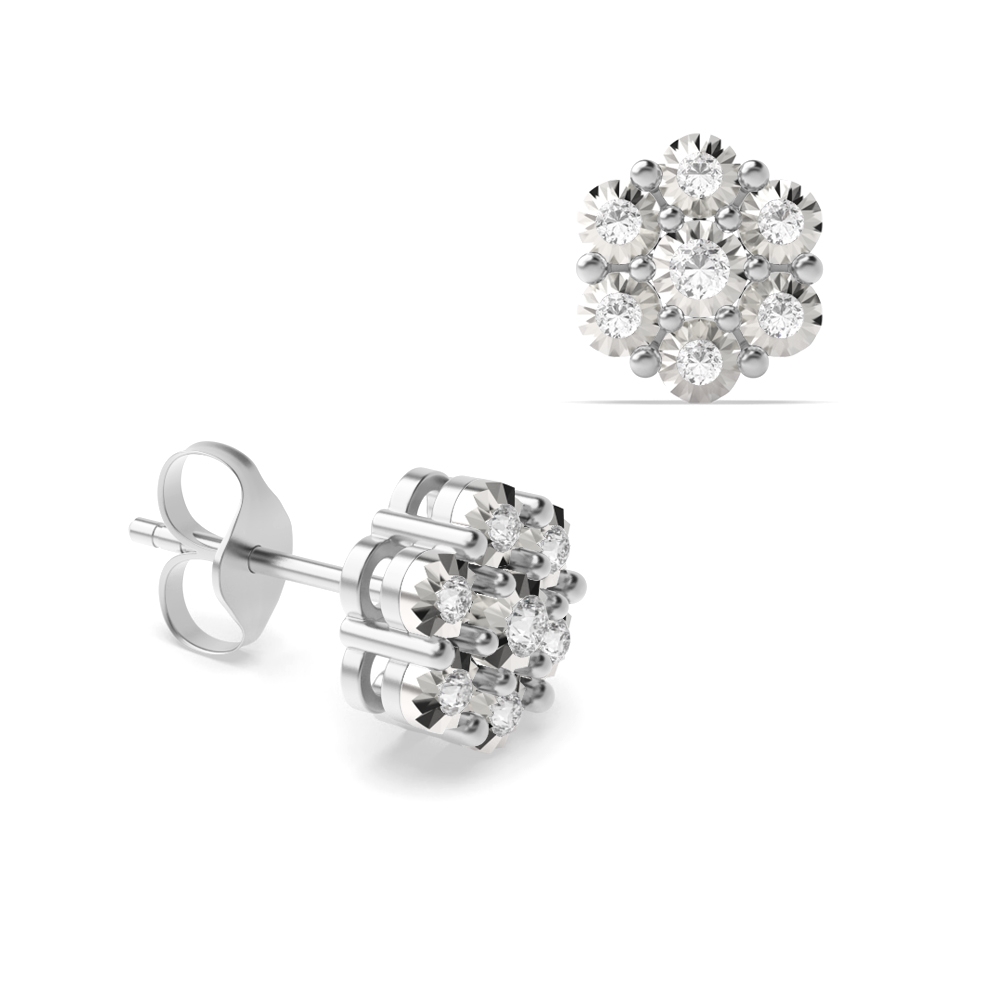 pave set round shape illusion plate cluster Lab Grown Diamond earring(10 MM X 10 MM)