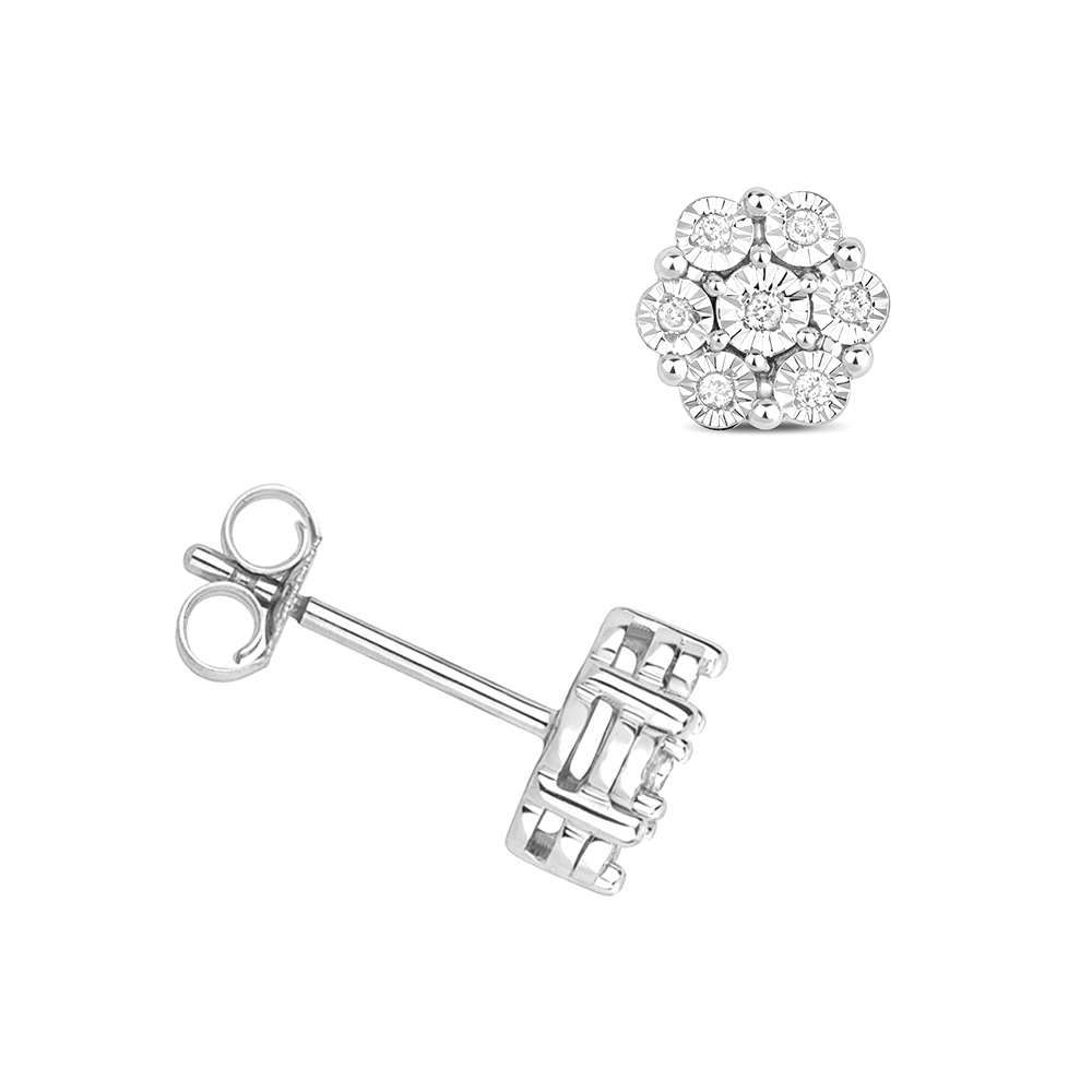 pave set round shape illusion plate cluster diamond earring(8 MM X 8 MM)