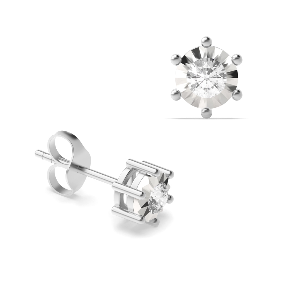 prong setting round shape illusion plate Lab Grown Diamond stud earring