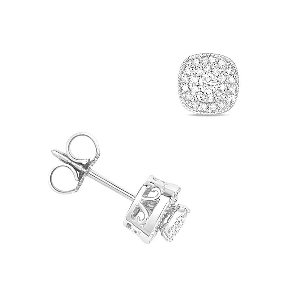 Cushion Shape Round Lab Grown Diamond Cluster Earring(7 Mm X 7 Mm)