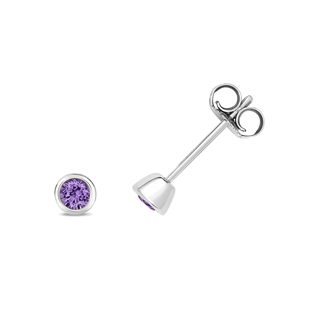 bezel setting round shape gemstone stud earring