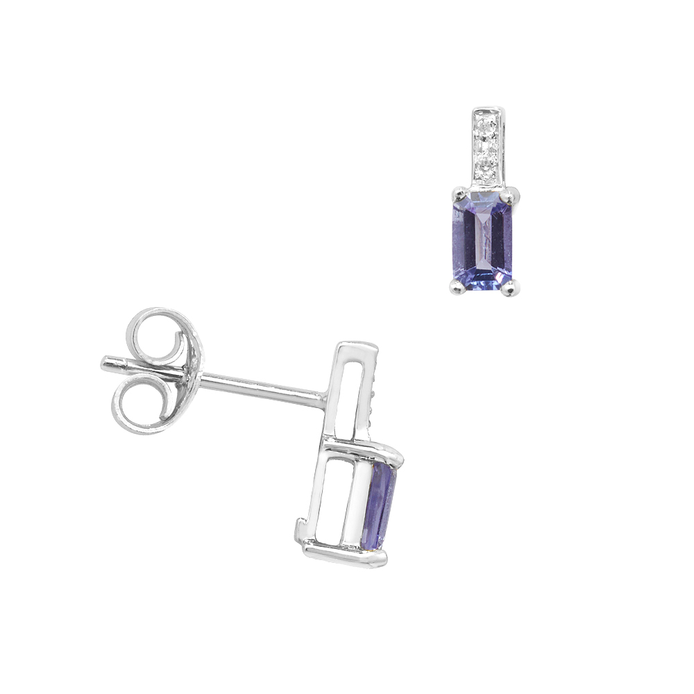 prong setting emerald shape tanzanite gemstone and side stone earring(3 MM X 9.5 MM)