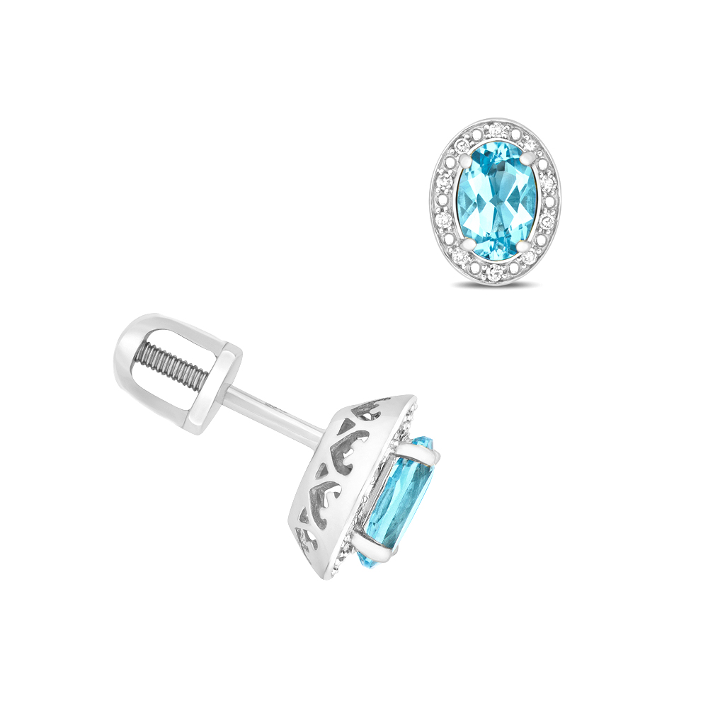 prong setting oval shape blue topaz gemstone and side stone earring