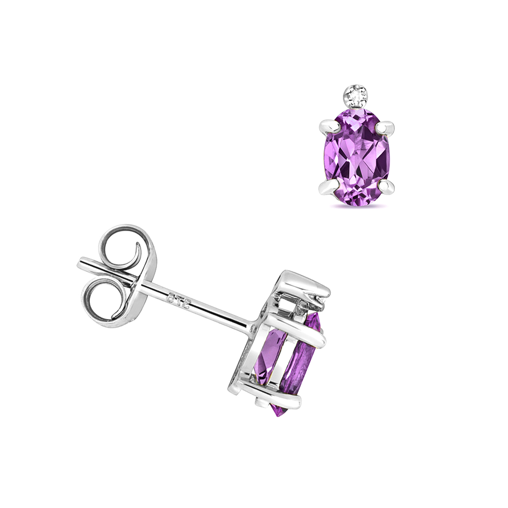 prong setting oval shape amethyst gemstone stud earring