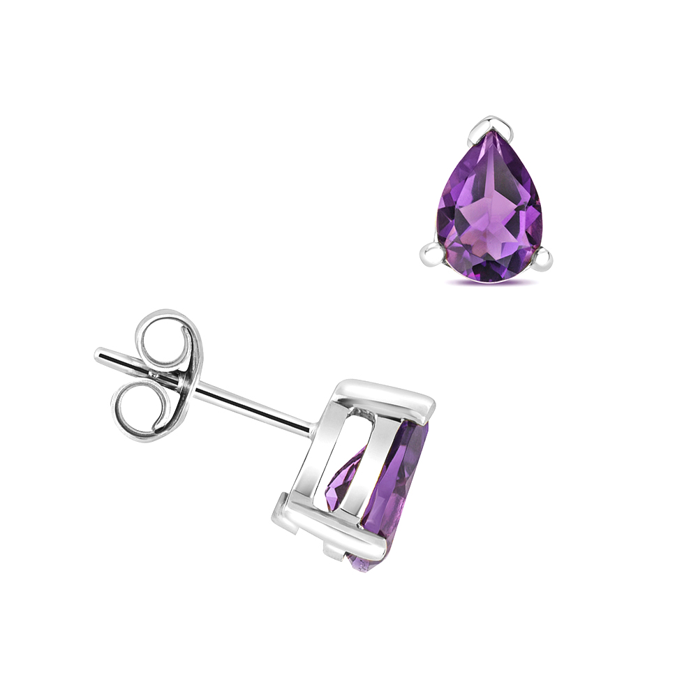 3 prong setting pear shape amethyst gemstone earring