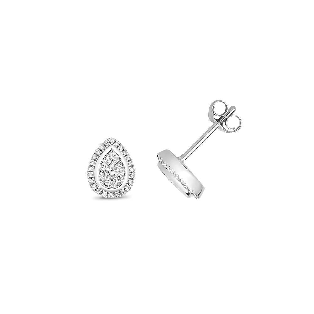 round shape pear style diamond halo earring