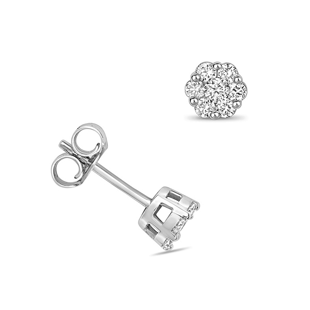 4 Prong setting round shape diamond cluster stud earring
