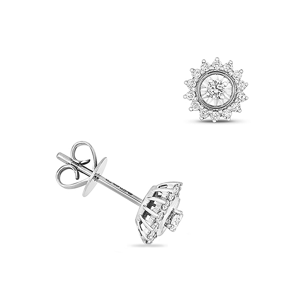 Prong setting with illusion plate flower style stud earring