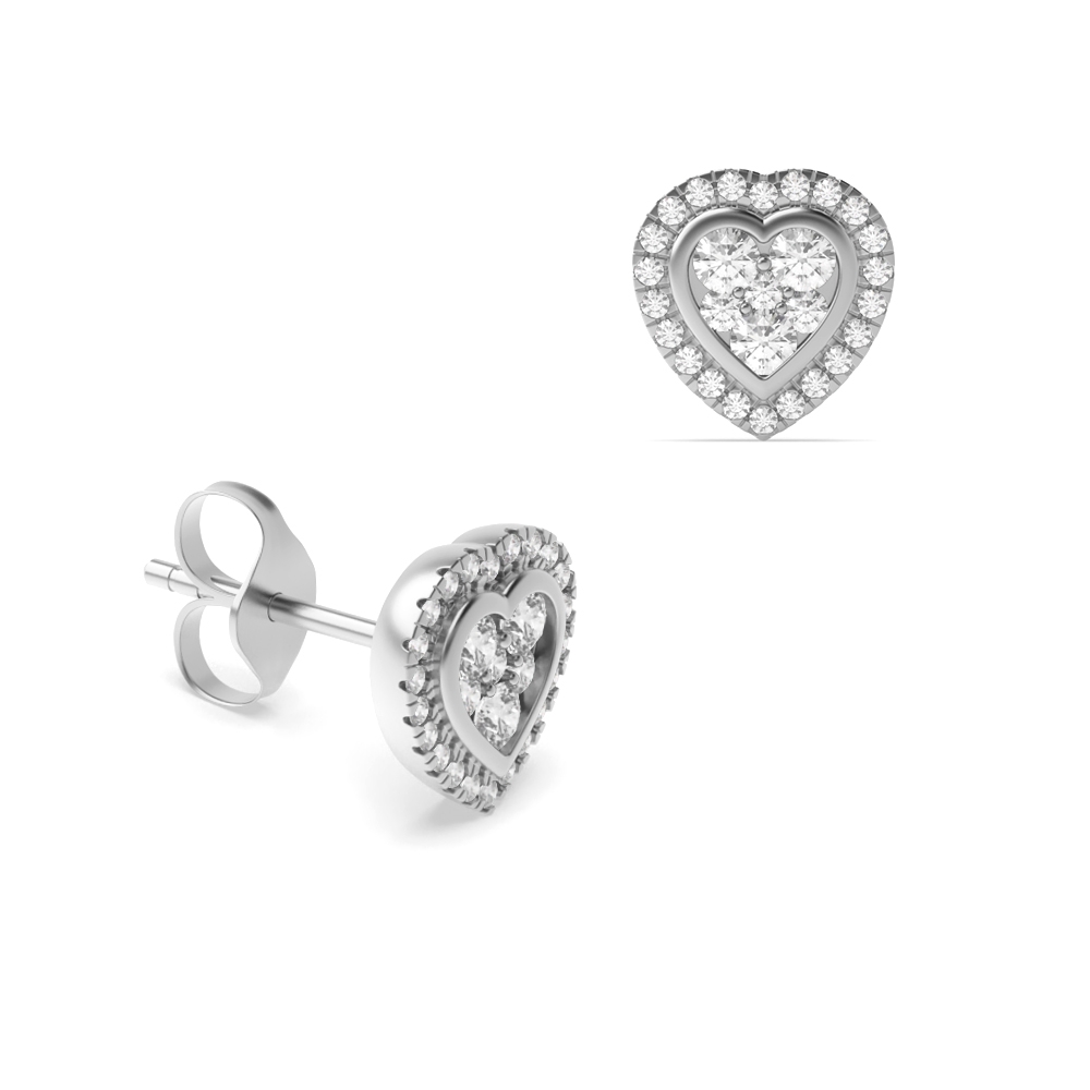 prong setting round shape heart style Lab Grown Diamond halo earring