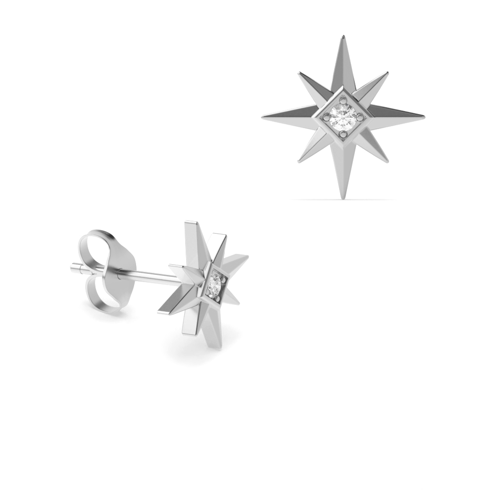 4 Prong Setting Round Shape Star Style Diamond Stud Earring