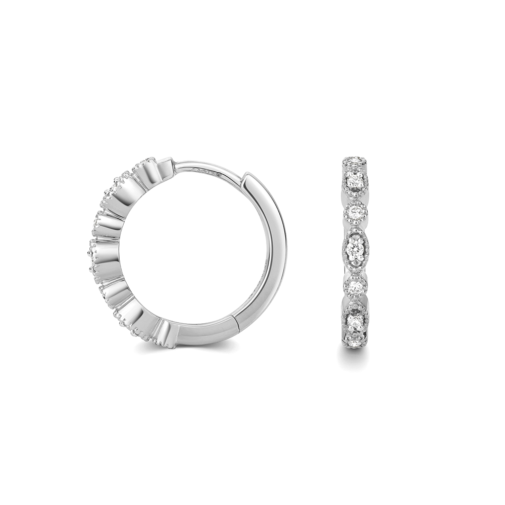 prong setting round shape half diamond hoop earring