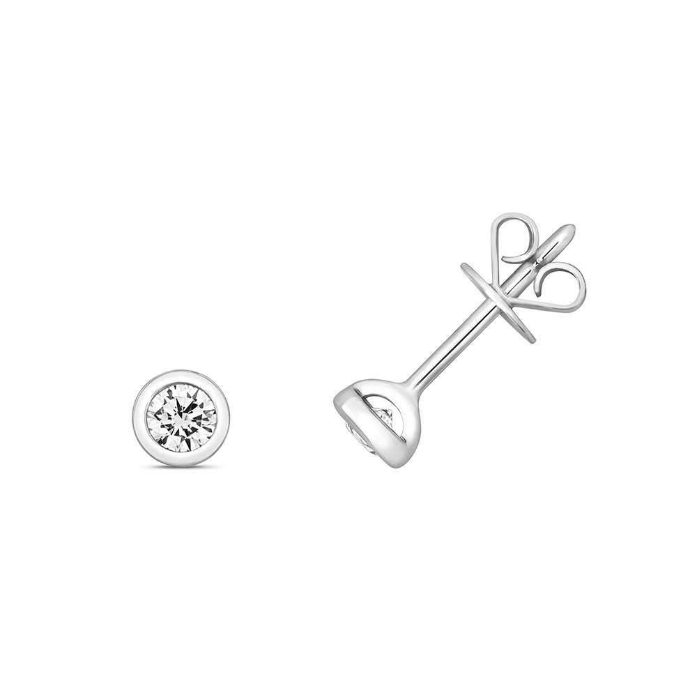 Buy Bezel Setting Round Shape Lab Grown Diamond Stud Earring Uk - Abelini