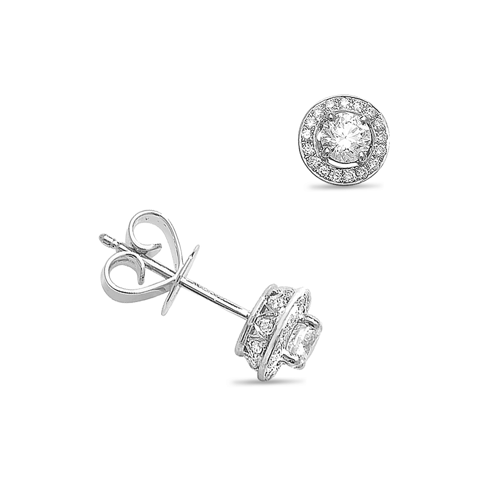 prong setting round shape diamond and side stone stud earring