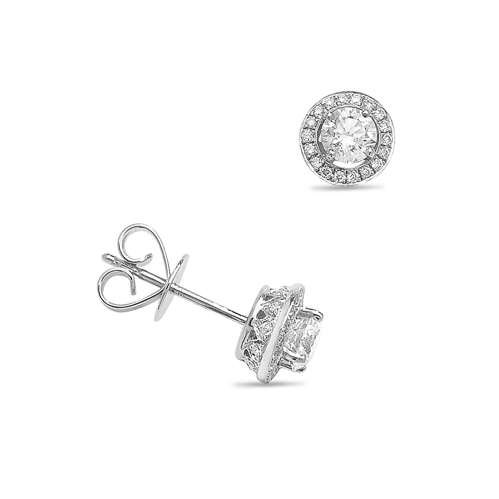 prong setting round shape diamond and side stone stud earring