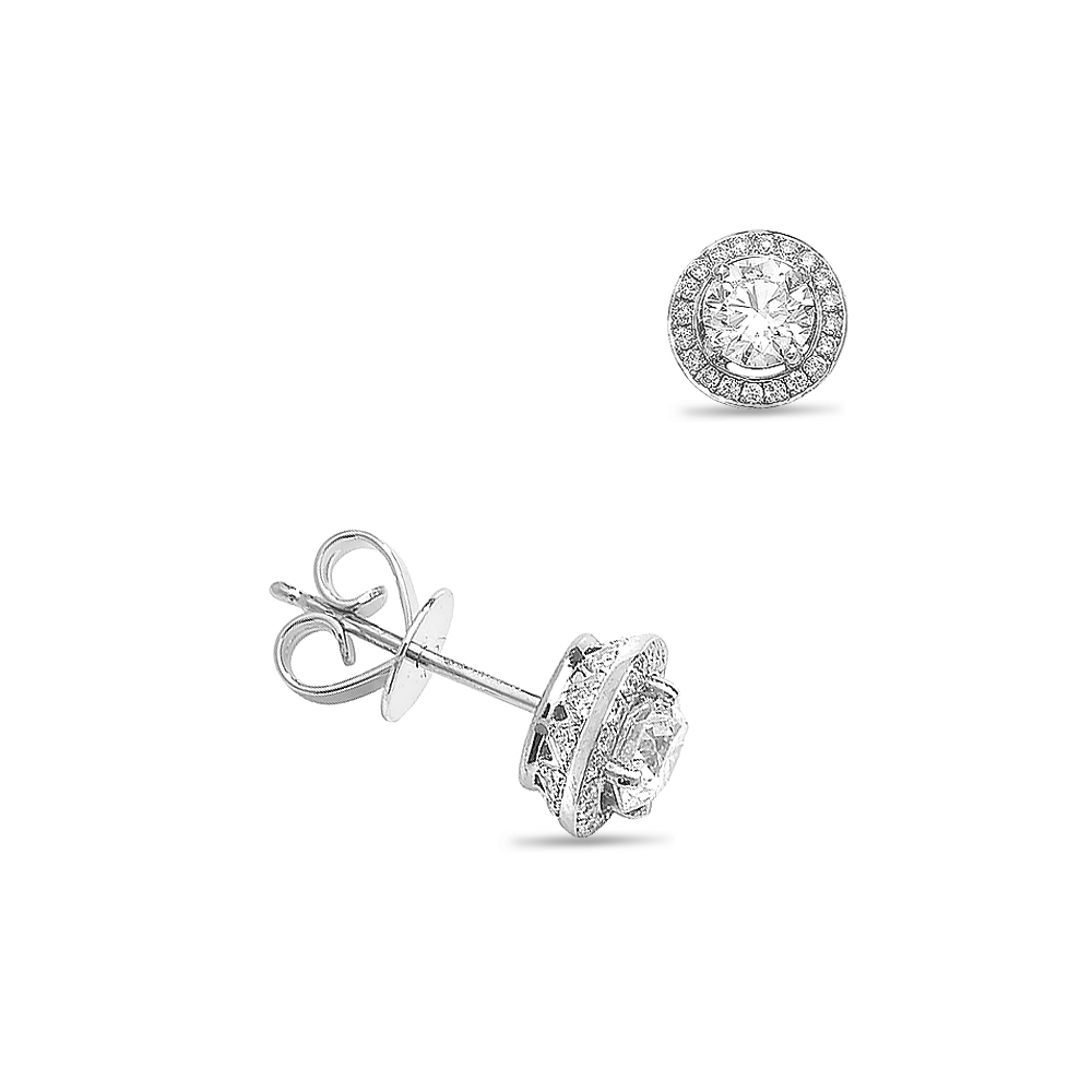 prong setting round shape diamond and side stone stud earring