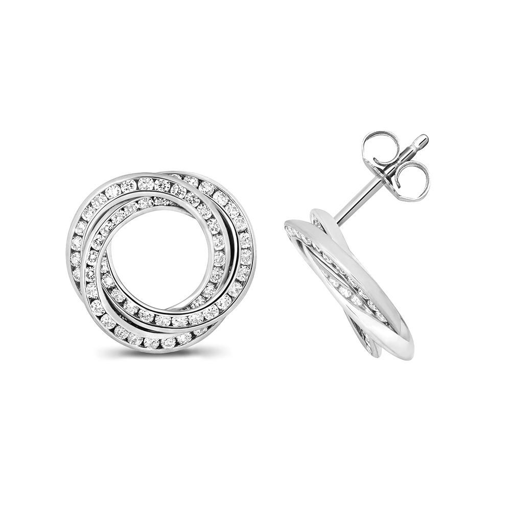 channel setting round shape 3 tone circle stud earring