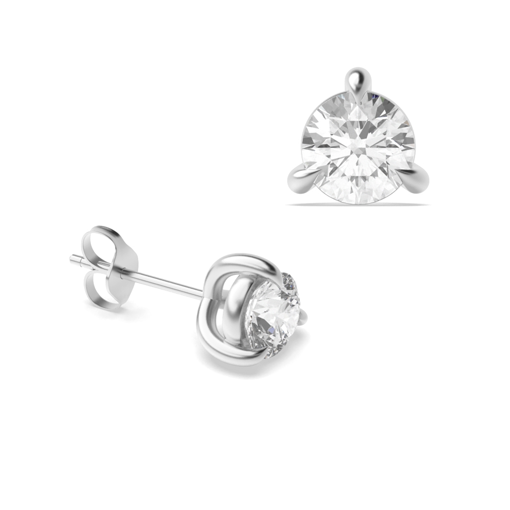 3 prong setting round shape Lab Grown Diamond stud earring