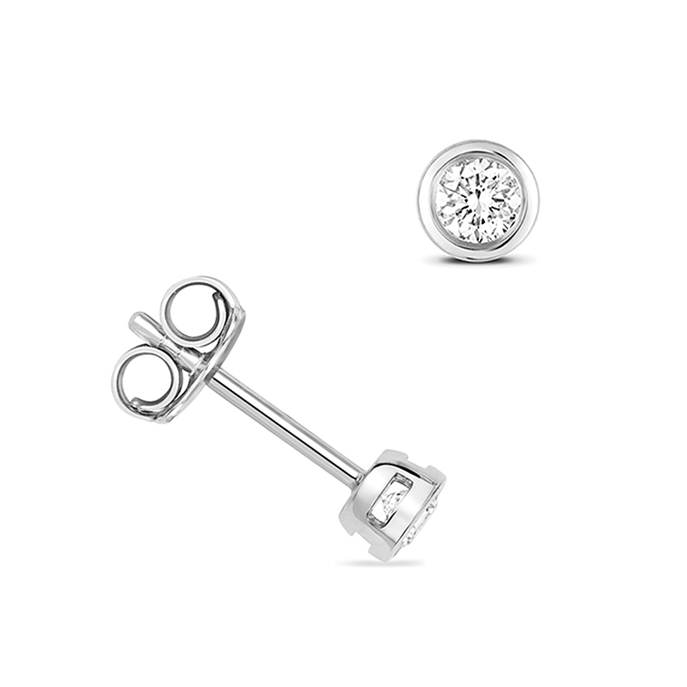bezel setting round shape Lab Grown Diamond stud earring