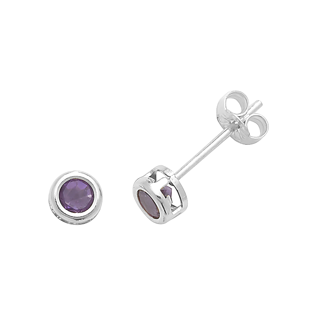 Bezel Setting Round Shape Gemstone Stud Earring - Abelini