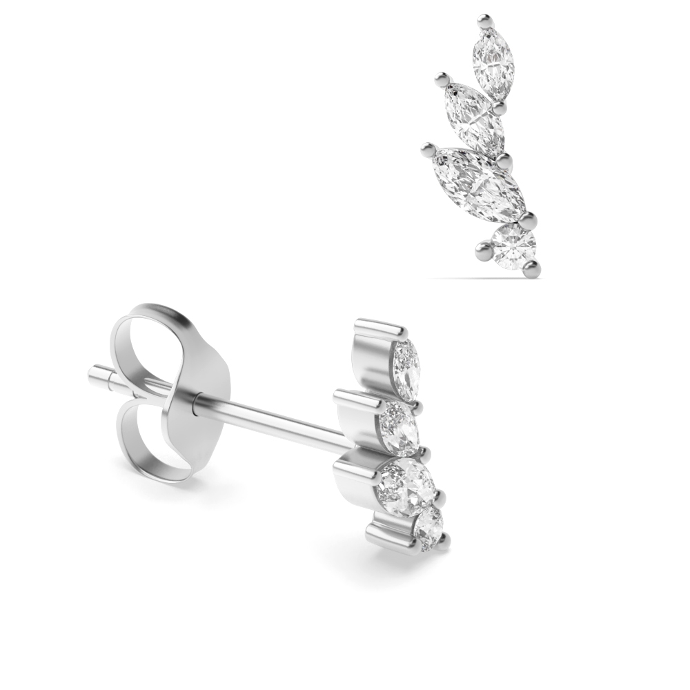 2 Prong setting marquise and round diamond designer earrings