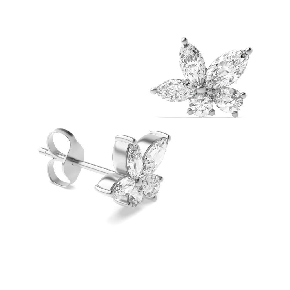 Prong setting marquise pear and round diamond earrings